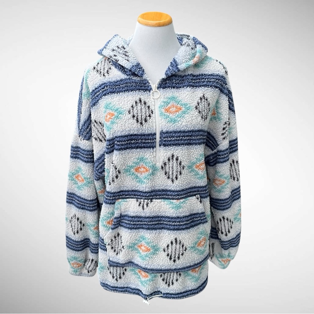 SO Sherpa Hooded Quarter-Zip Pullover Long-Sleeve Tunic